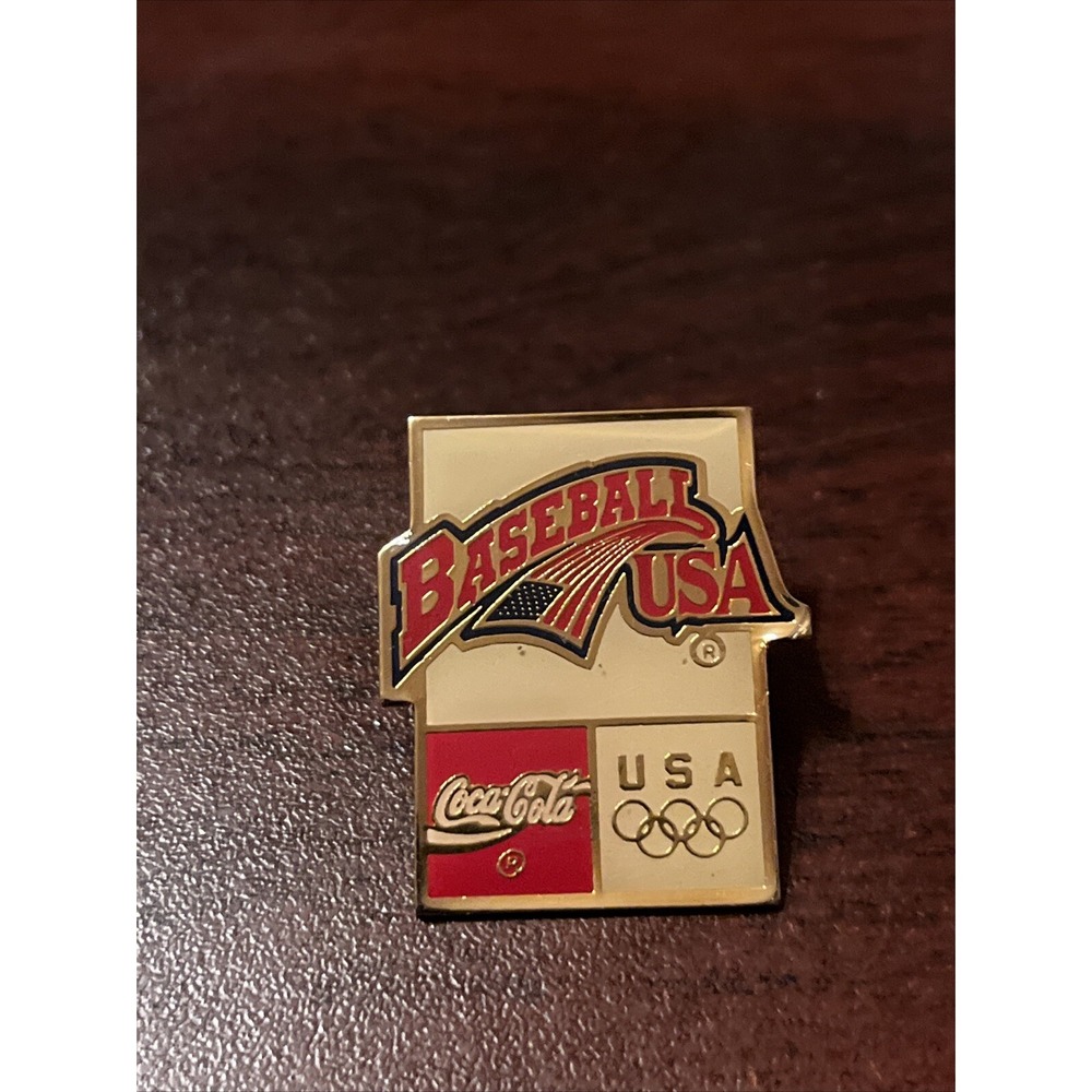 Vintage Coca-Cola Coke Olympics Team USA Baseball Lapel Hat Pin